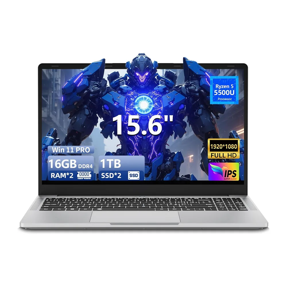 Portatile PC 15,6 pollici, Ryzen 5 5500U processore Notebook, 16 GB di RAM SSD da 1 TB, Laptop display IPS