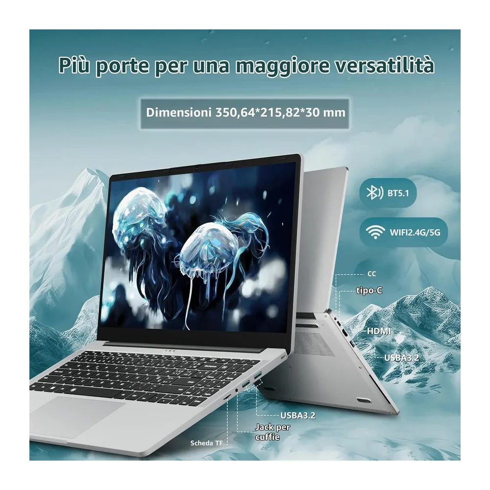 Portatile PC 15,6 pollici, Ryzen 5 5500U processore Notebook, 16 GB di RAM SSD da 1 TB, Laptop display IPS — 6