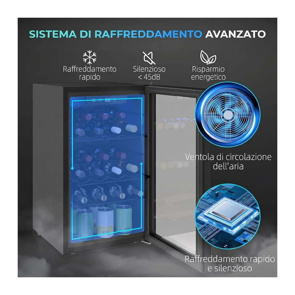 HOMCOM Cantinetta Vino Refrigerata 24 Bottiglie 68L 4-16℃ Nero [Classe di efficienza energetica F] — 3