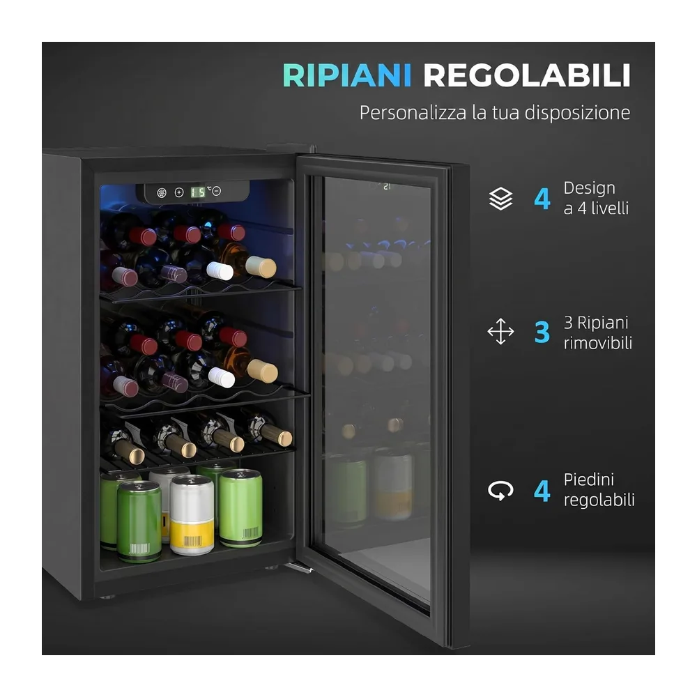 HOMCOM Cantinetta Vino Refrigerata 24 Bottiglie 68L 4-16℃ Nero [Classe di efficienza energetica F] — 5