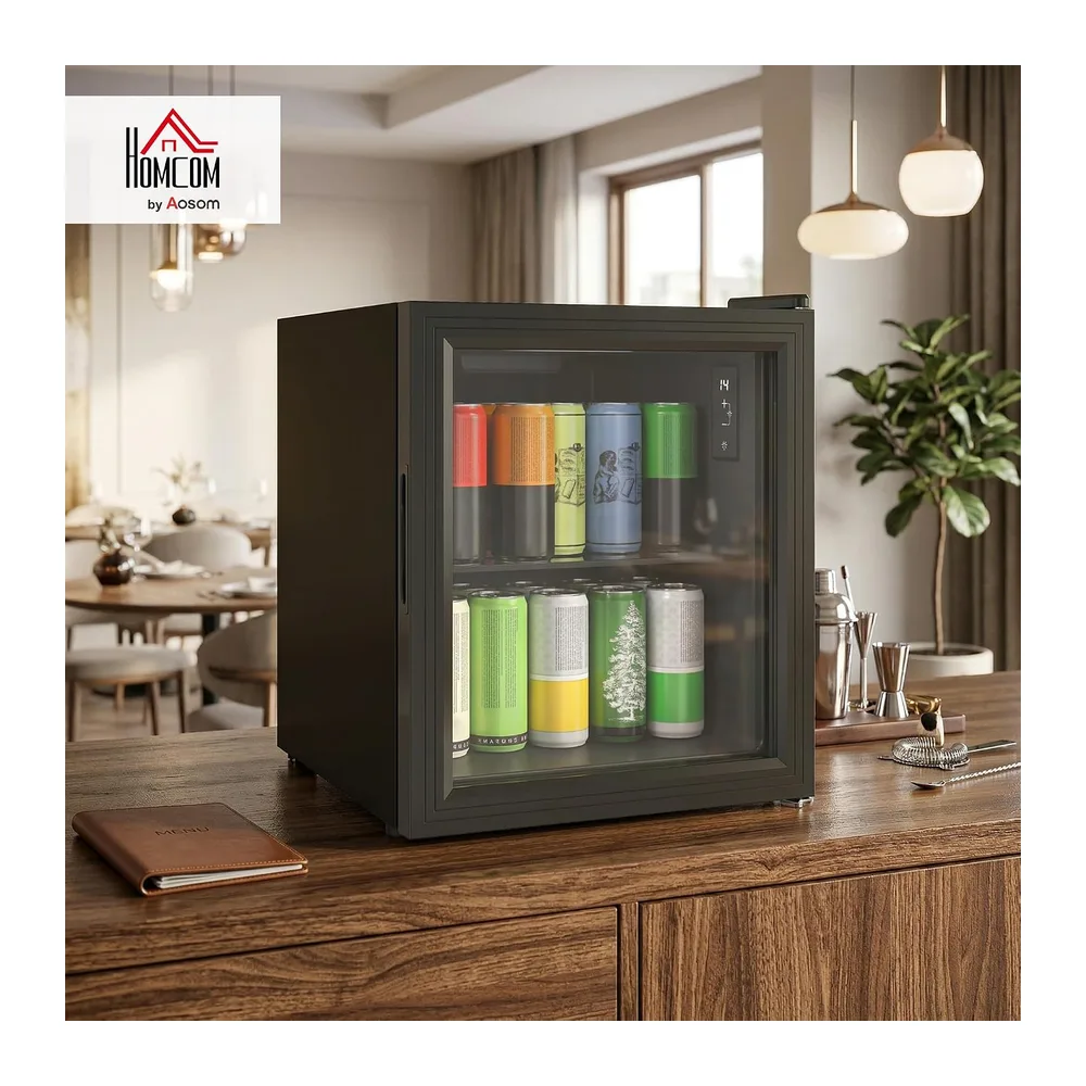 HOMCOM Mini Frigo per Bevande 46L 59 Lattine 0-20℃ Porta in Vetro Nero [Classe di efficienza energetica D] — 2