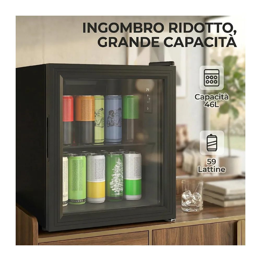 HOMCOM Mini Frigo per Bevande 46L 59 Lattine 0-20℃ Porta in Vetro Nero [Classe di efficienza energetica D] — 3