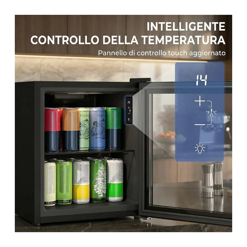 HOMCOM Mini Frigo per Bevande 46L 59 Lattine 0-20℃ Porta in Vetro Nero [Classe di efficienza energetica D] — 4