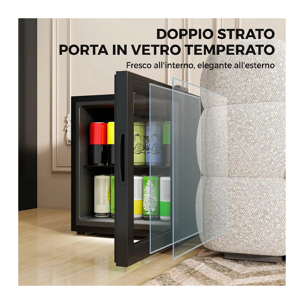 HOMCOM Mini Frigo per Bevande 46L 59 Lattine 0-20℃ Porta in Vetro Nero [Classe di efficienza energetica D] — 5