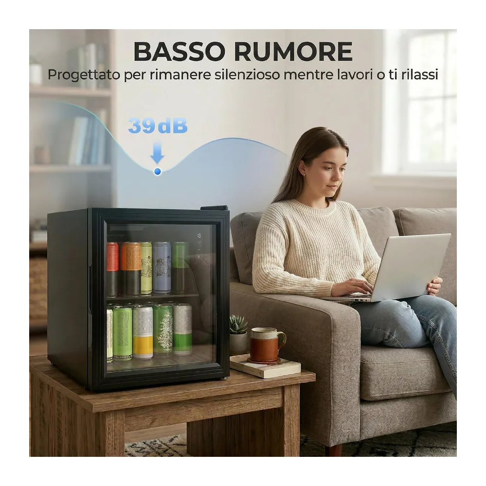 HOMCOM Mini Frigo per Bevande 46L 59 Lattine 0-20℃ Porta in Vetro Nero [Classe di efficienza energetica D] — 6