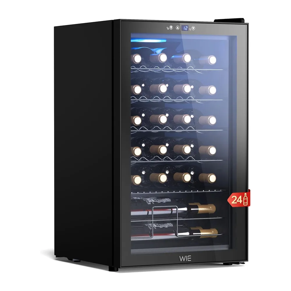 WIE Cantinetta Vino 24 Bottiglie 70L, Cantinetta Refrigerata per Vino a Compressore, 4-18°C con Touch Screen,