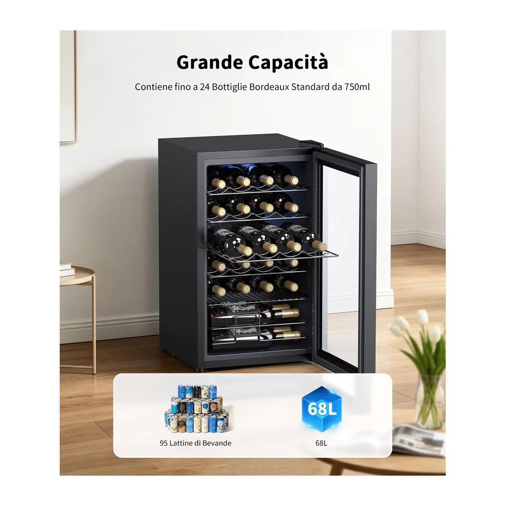 WIE Cantinetta Vino 24 Bottiglie 70L, Cantinetta Refrigerata per Vino a Compressore, 4-18°C con Touch Screen, — 2