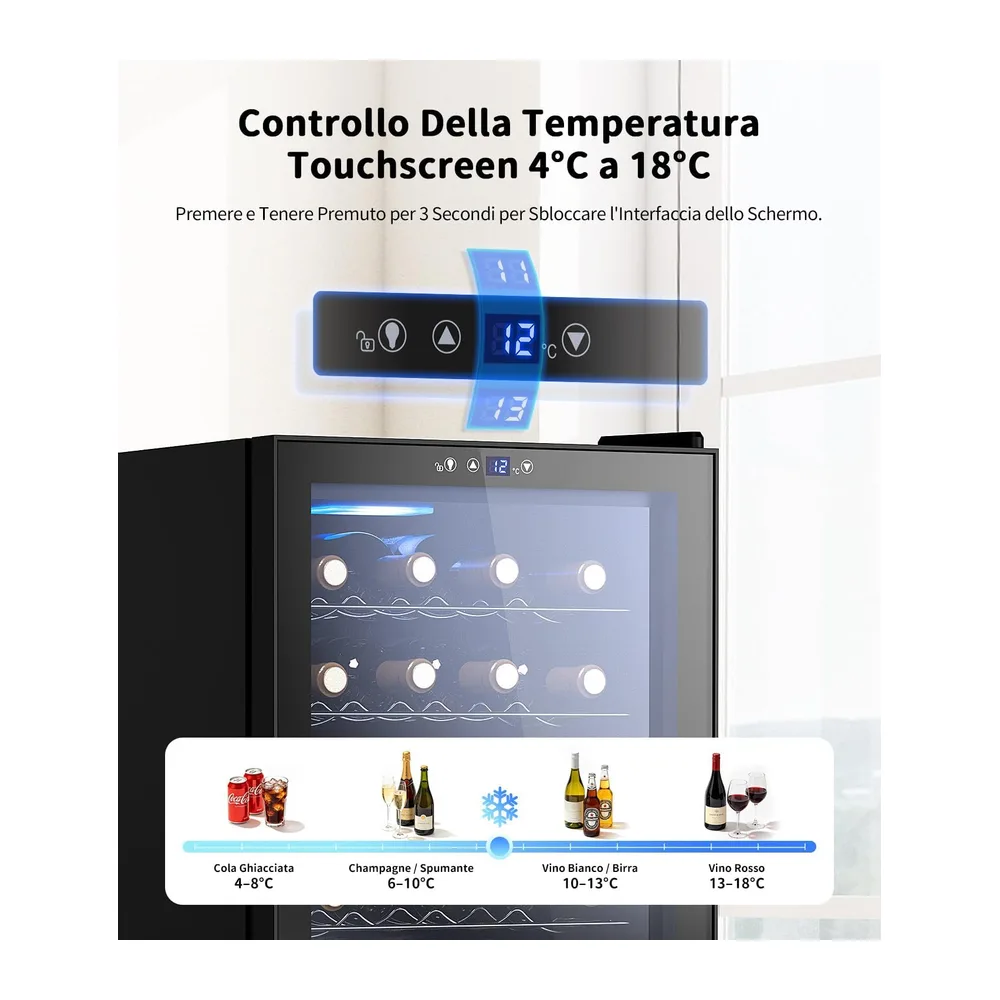 WIE Cantinetta Vino 24 Bottiglie 70L, Cantinetta Refrigerata per Vino a Compressore, 4-18°C con Touch Screen, — 3
