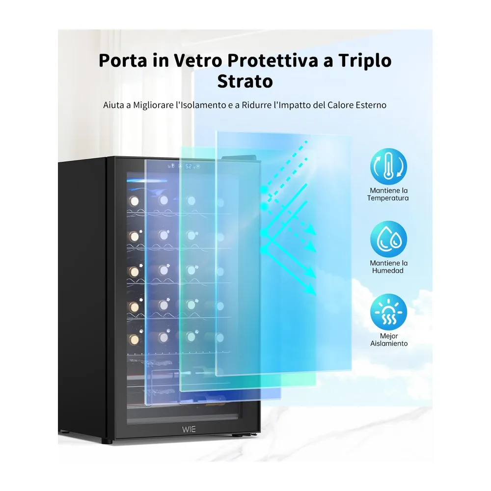 WIE Cantinetta Vino 24 Bottiglie 70L, Cantinetta Refrigerata per Vino a Compressore, 4-18°C con Touch Screen, — 4