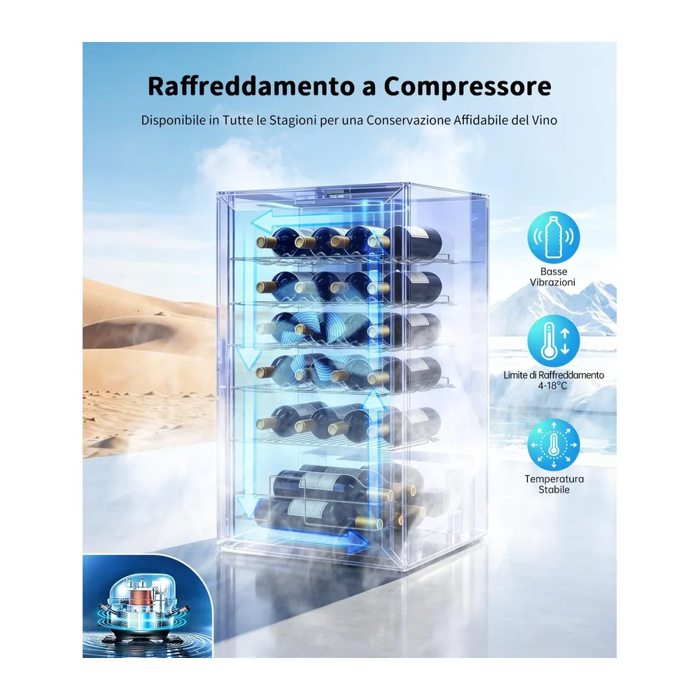WIE Cantinetta Vino 24 Bottiglie 70L, Cantinetta Refrigerata per Vino a Compressore, 4-18°C con Touch Screen, — 6