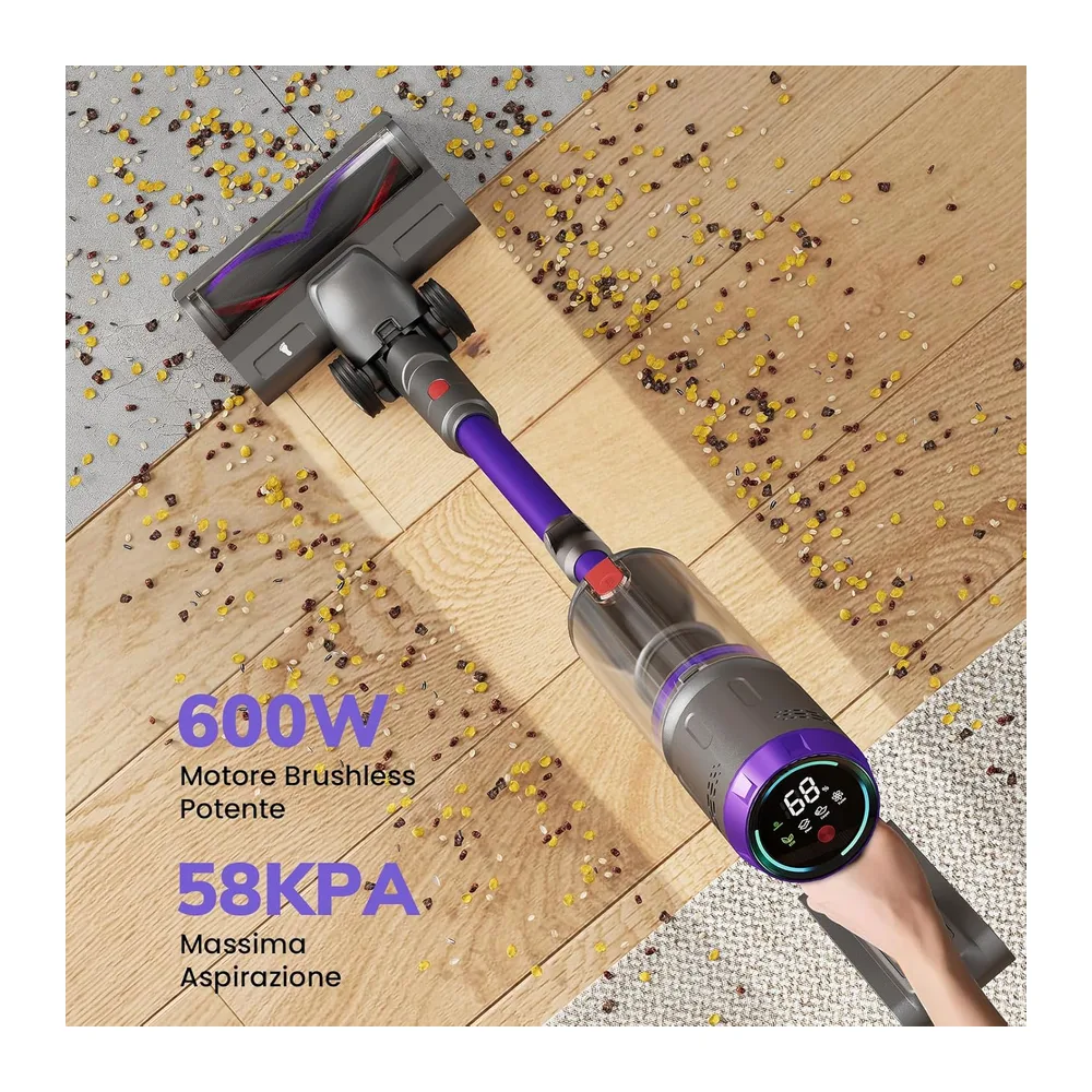 Aspirapolvere Senza Fili Potente, 600W/58000Pa/75Min, Scopa Elettrica Senza Fili con Tubo Flessibile da 1 m, — 2