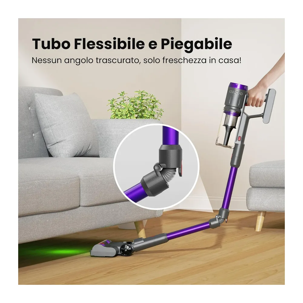 Aspirapolvere Senza Fili Potente, 600W/58000Pa/75Min, Scopa Elettrica Senza Fili con Tubo Flessibile da 1 m, — 5