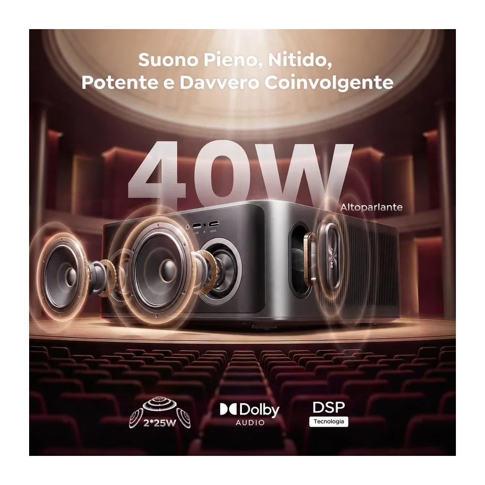 Proiettore 4K【2000 ANSI/40W Dolby]Vidaa Sistema Proiettore Auto focus e 6D Keystone Videoproiettore Two-way — 3