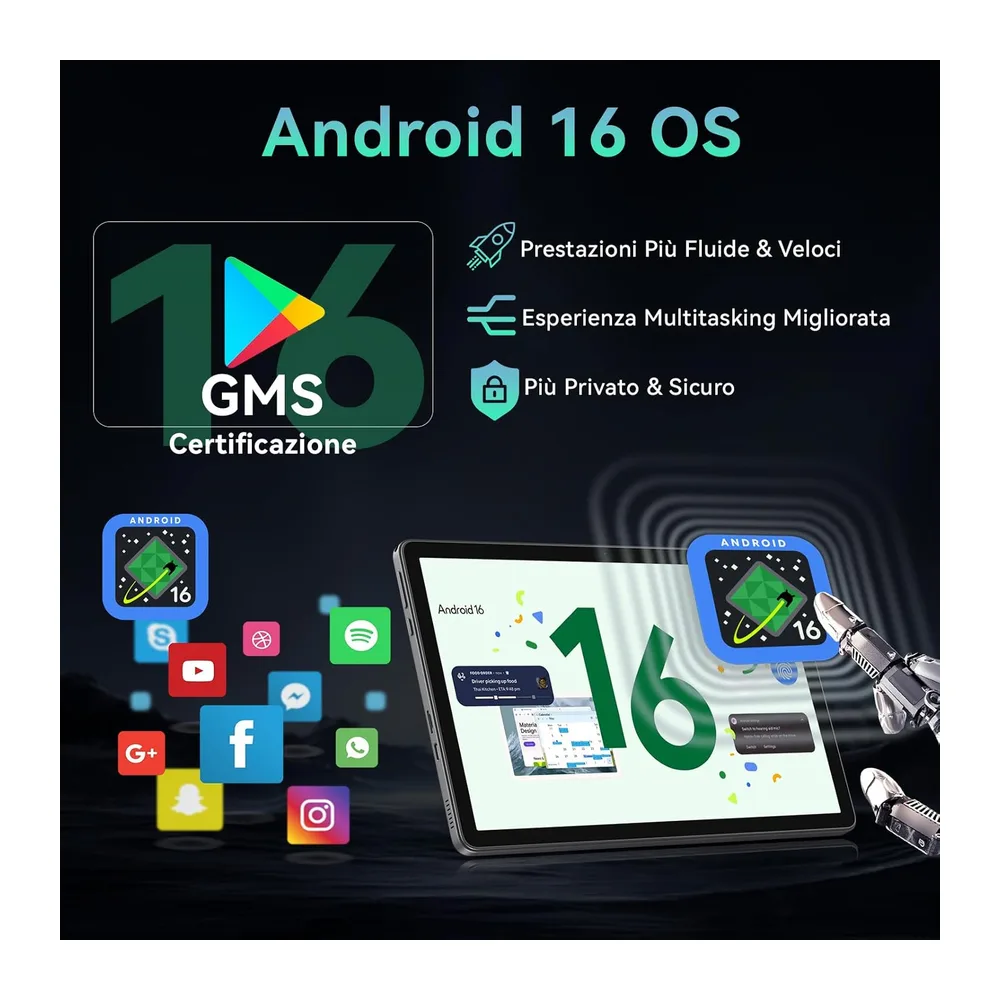 Tablet 11 Pollici con Gemini AI, Tablet Android 16 con Cover, Mouse & Tastiera, Octa-Core, 32 GB RAM + 256 GB — 4