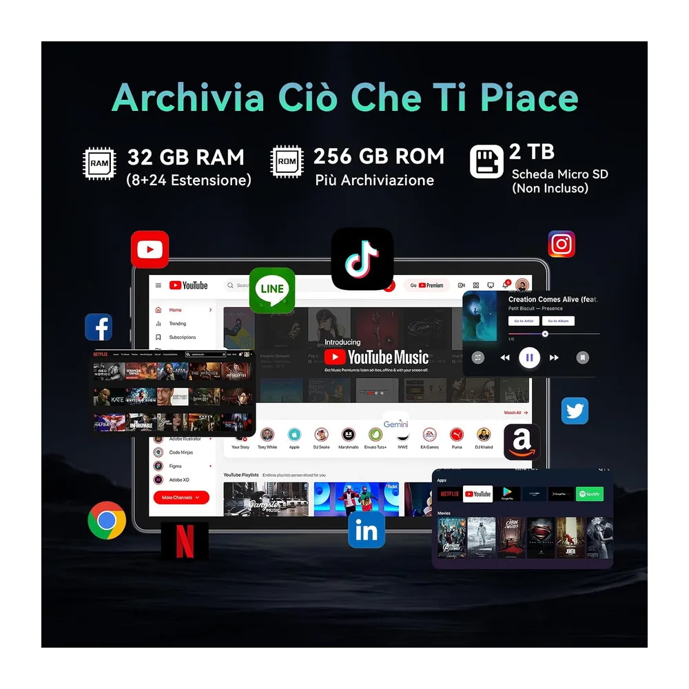 Tablet 11 Pollici con Gemini AI, Tablet Android 16 con Cover, Mouse & Tastiera, Octa-Core, 32 GB RAM + 256 GB — 6