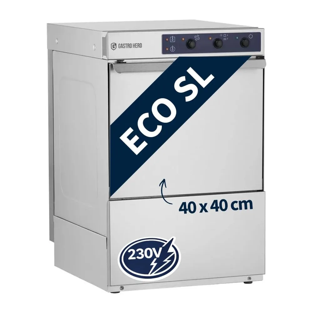 GastroHero Lavastoviglie ECO 40 x 40 cm, con dosatore detergente e brillantante, con pompa di scarico, Made