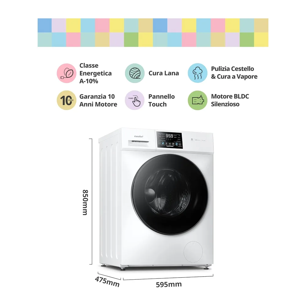 COMFEE' Lavatrice 8 kg Classe A-10% 1400 Giri Motore Inverter Silenzioso [Classe di efficienza energetica A] — 2