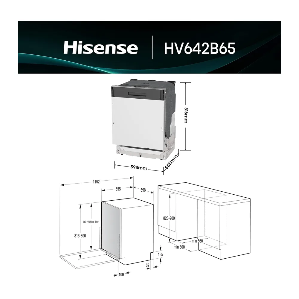 Hisense HV642B65 NUOVA Lavastoviglie da Incasso — 2