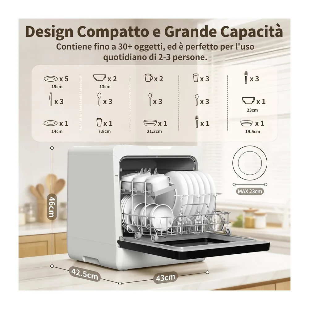 Mini Lavastoviglie da Tavolo, con Funzione di Addolcimento Dell'acqua, Lavastoviglie portatile da 5L, 7+3 — 2
