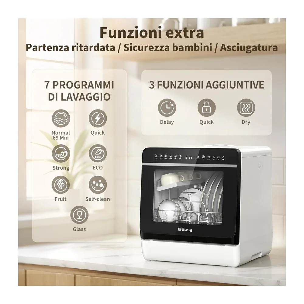 Mini Lavastoviglie da Tavolo, con Funzione di Addolcimento Dell'acqua, Lavastoviglie portatile da 5L, 7+3 — 3