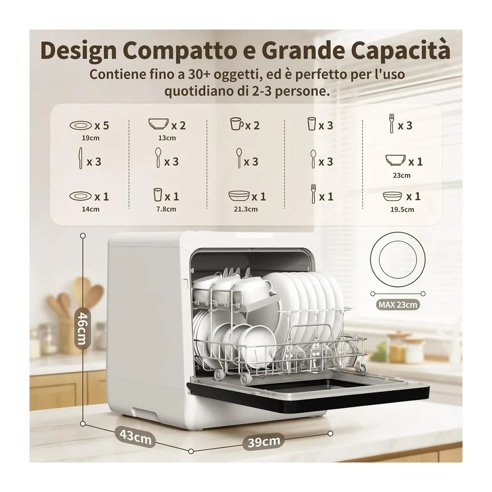 Mini Lavastoviglie da Tavolo, Lavastoviglie portatile da 5L, 7+3 Programmi, Touch Control e Display LED, — 2