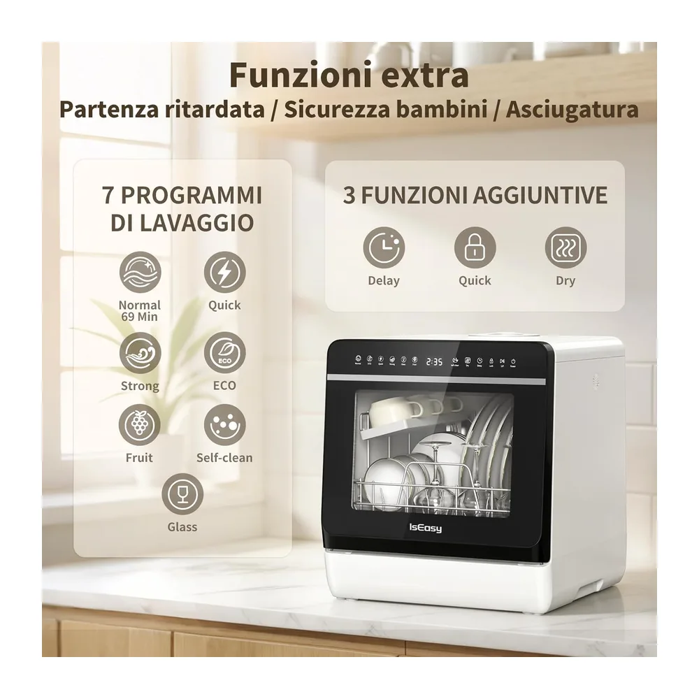Mini Lavastoviglie da Tavolo, Lavastoviglie portatile da 5L, 7+3 Programmi, Touch Control e Display LED, — 3