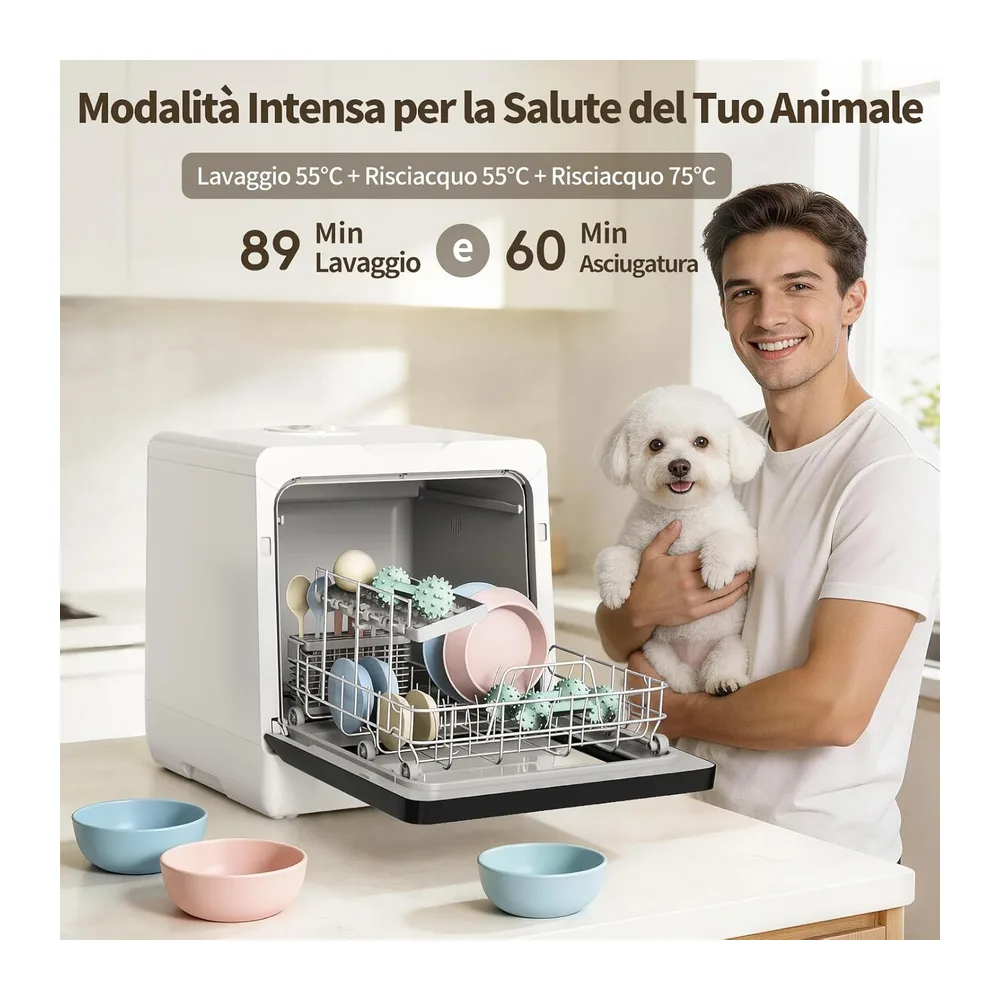 Mini Lavastoviglie da Tavolo, Lavastoviglie portatile da 5L, 7+3 Programmi, Touch Control e Display LED, — 4