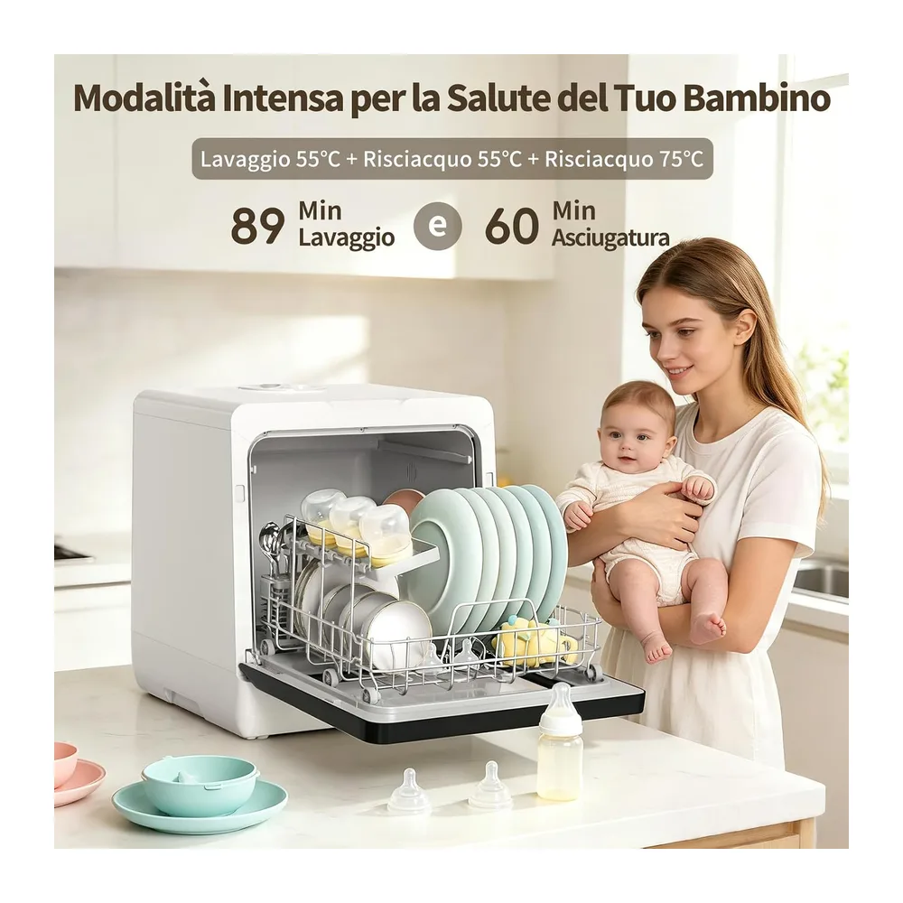 Mini Lavastoviglie da Tavolo, Lavastoviglie portatile da 5L, 7+3 Programmi, Touch Control e Display LED, — 5