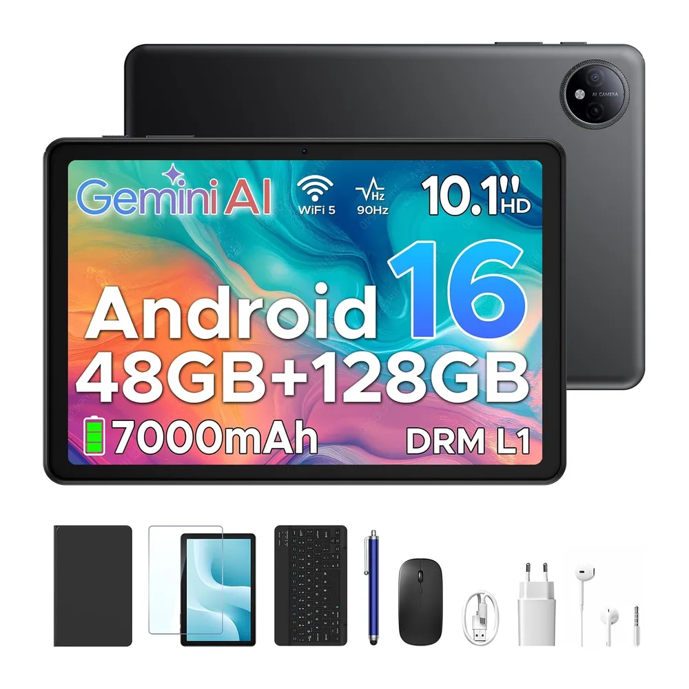 P10 Android 16 Tablet 10 Pollici, 48GB RAM+128GB ROM/2TB TF, Gemini AI, 90Hz, 7000mAh, WiFi 5, Face ID, OTG,