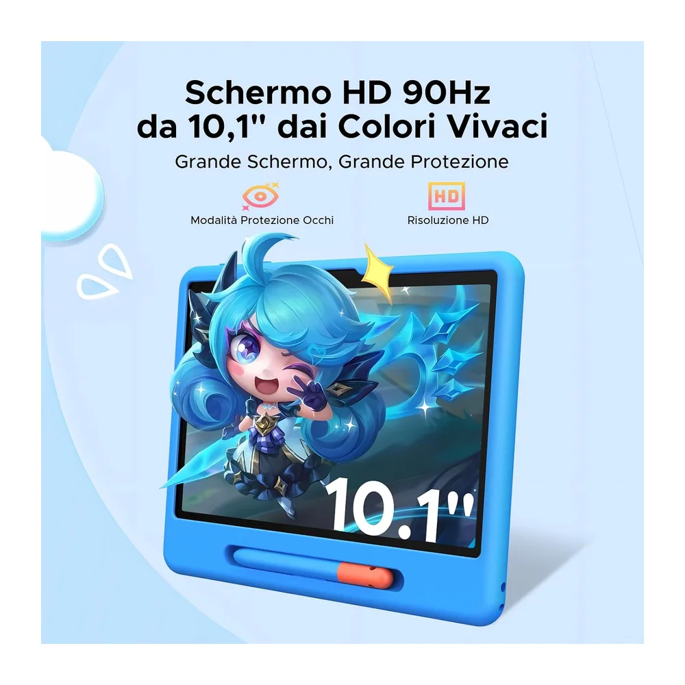 P10 Kid Tablet Bambini 10 Pollici, Tablet Android 16, 90Hz, 32GB RAM+64GB ROM, 7000mAH, Vetro Curvo 2.5D, — 2