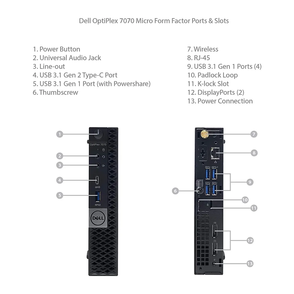 Dell Optiplex 7070 Mini Desktop, Intel Core i5-9500T, 16 GB di RAM, SSD 256 GB, Wi-FI, Bluetooth, senza — 5