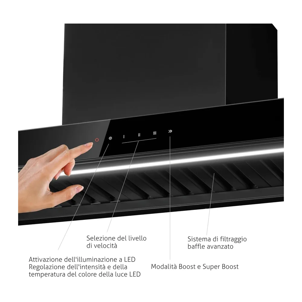 Riva 90 KRV90BI Cappa da Incasso 90 cm, 800 m³/h, Brushless, Classe A+++, Filtri Baffle, Touch, Boost/Super — 3