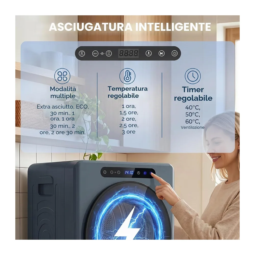 HOMCOM Mini asciugatrice con scarico 5kg con sterilizzazione Blu [Classe di efficienza energetica G] — 3