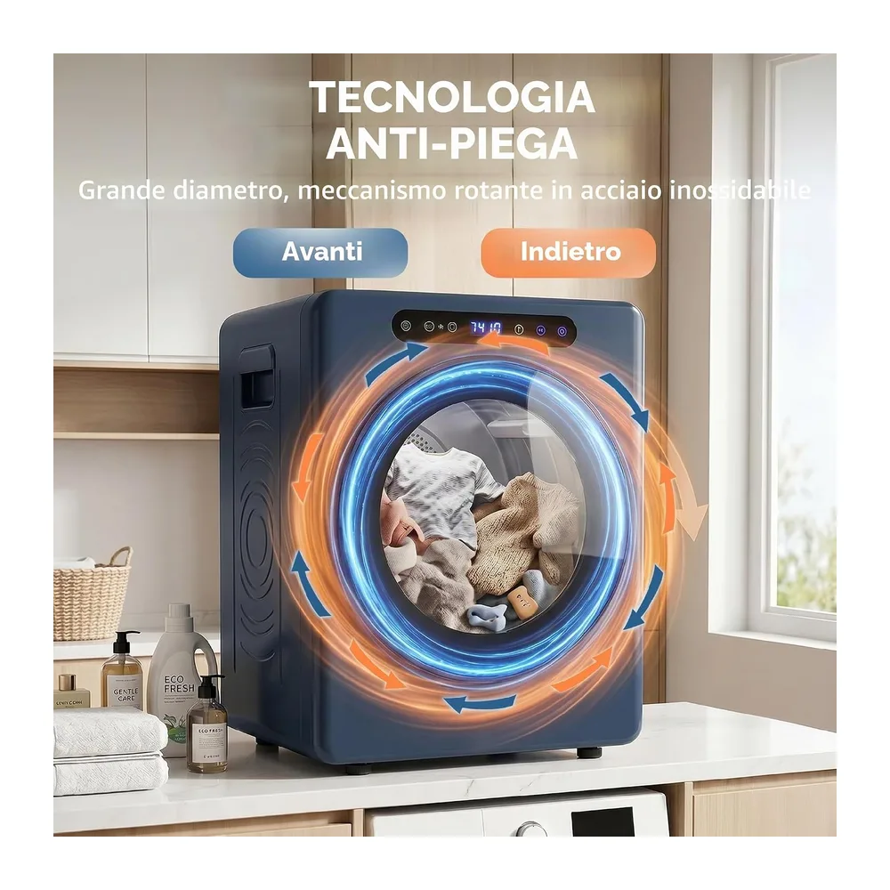 HOMCOM Mini asciugatrice con scarico 5kg con sterilizzazione Blu [Classe di efficienza energetica G] — 5