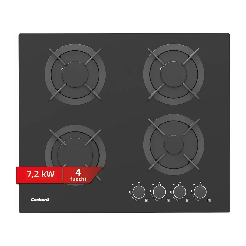 Corberó - Piastra a gas in vetro 60 cm | CPG406N | 7,2 kW | 4 zone | comandi laterali | griglia in ghisa | — 2