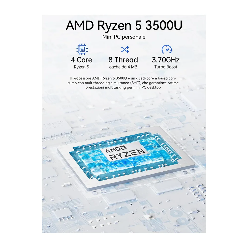 GMKtec Mini PC Ryzen – AMD Ryzen 5 3500U (4C/8T, 4,5 GHz, Beats 4300U//N150/N95) | NucBox G10 | 16 GB DDR4 + — 5