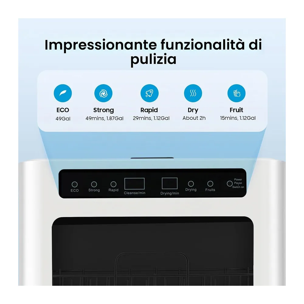 Lavastoviglie da tavolo compatta, 800 W, 6 l, mini lavastoviglie con 6 coperte, 4 programmi, temperatura — 4
