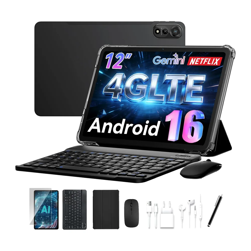 2026 Tablet Android 16,Tablet 12 Pollici con Tastiera,4G LTE,9000mAh