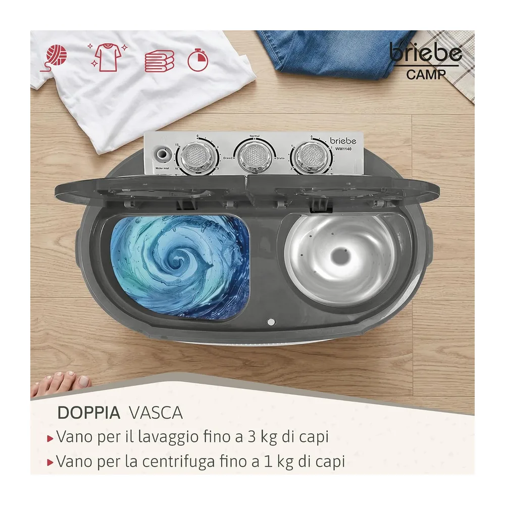 briebe Camp - Mini Lavatrice Portatile con Centrifuga, Campeggio, Capacità 3 kg, Ideale per Viaggi, Roulotte, — 3