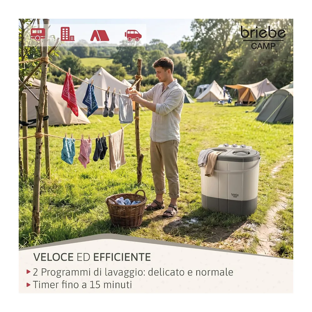 briebe Camp - Mini Lavatrice Portatile con Centrifuga, Campeggio, Capacità 3 kg, Ideale per Viaggi, Roulotte, — 4