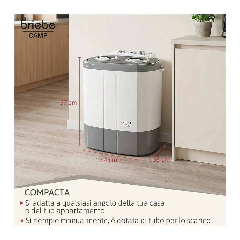 briebe Camp - Mini Lavatrice Portatile con Centrifuga, Campeggio, Capacità 3 kg, Ideale per Viaggi, Roulotte, — 5