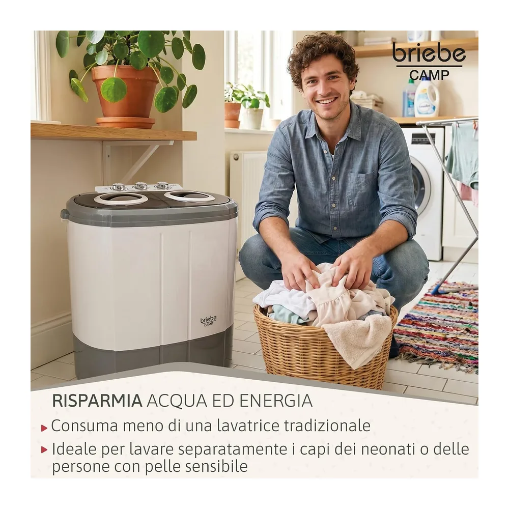 briebe Camp - Mini Lavatrice Portatile con Centrifuga, Campeggio, Capacità 3 kg, Ideale per Viaggi, Roulotte, — 6