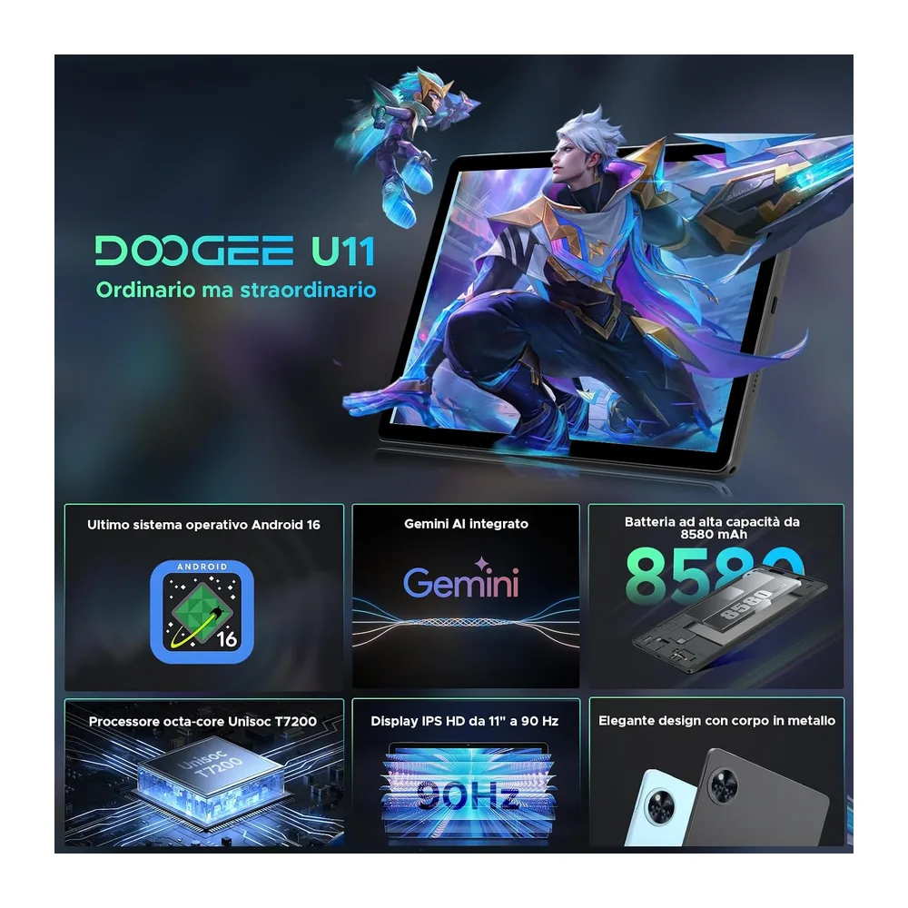 U11 Android 16 Tablet 11 Pollici Gemini AI — 2