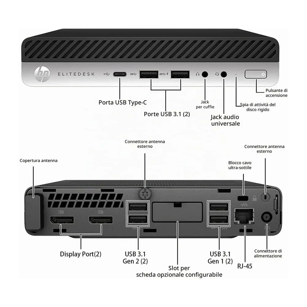 HP EliteDesk 800 G5 Mini Desktop PC, Intel Core i5-9500T, 8GB RAM, 256GB SSD, WiFi, Bluetooth, Senza Tastiera — 3