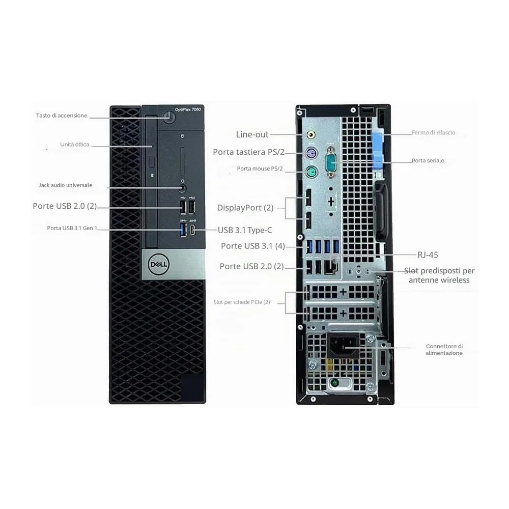 Dell Optiplex 7060 SFF Desktop, Intel Core i5-8500, 16 GB di RAM, SSD 512 GB, Wi-FI, Bluetooth, tastiera — 6