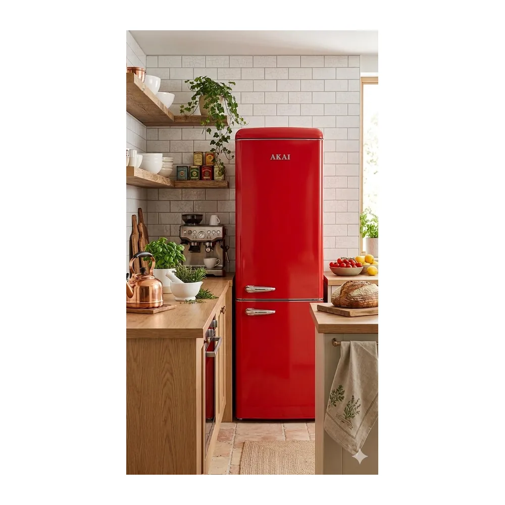 Akai Frigorifero Combinato Vintage Anni 50 CLASS301KRD 184,3x54,5 cm cl. E Rosso [Classe di efficienza — 3