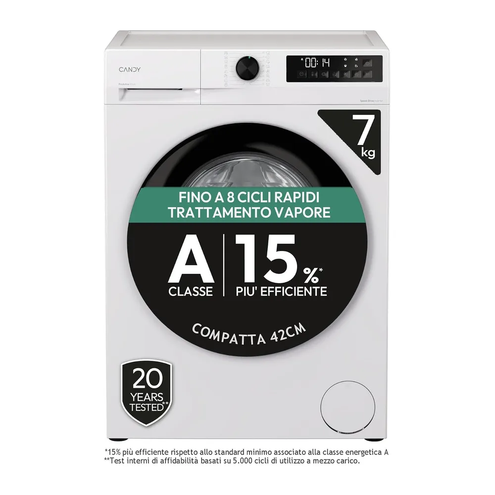 Candy ProWash 300 Lavatrice Slim 7 Kg, 1200 Giri, Classe A-15%, Bianca [Classe di efficienza energetica A]