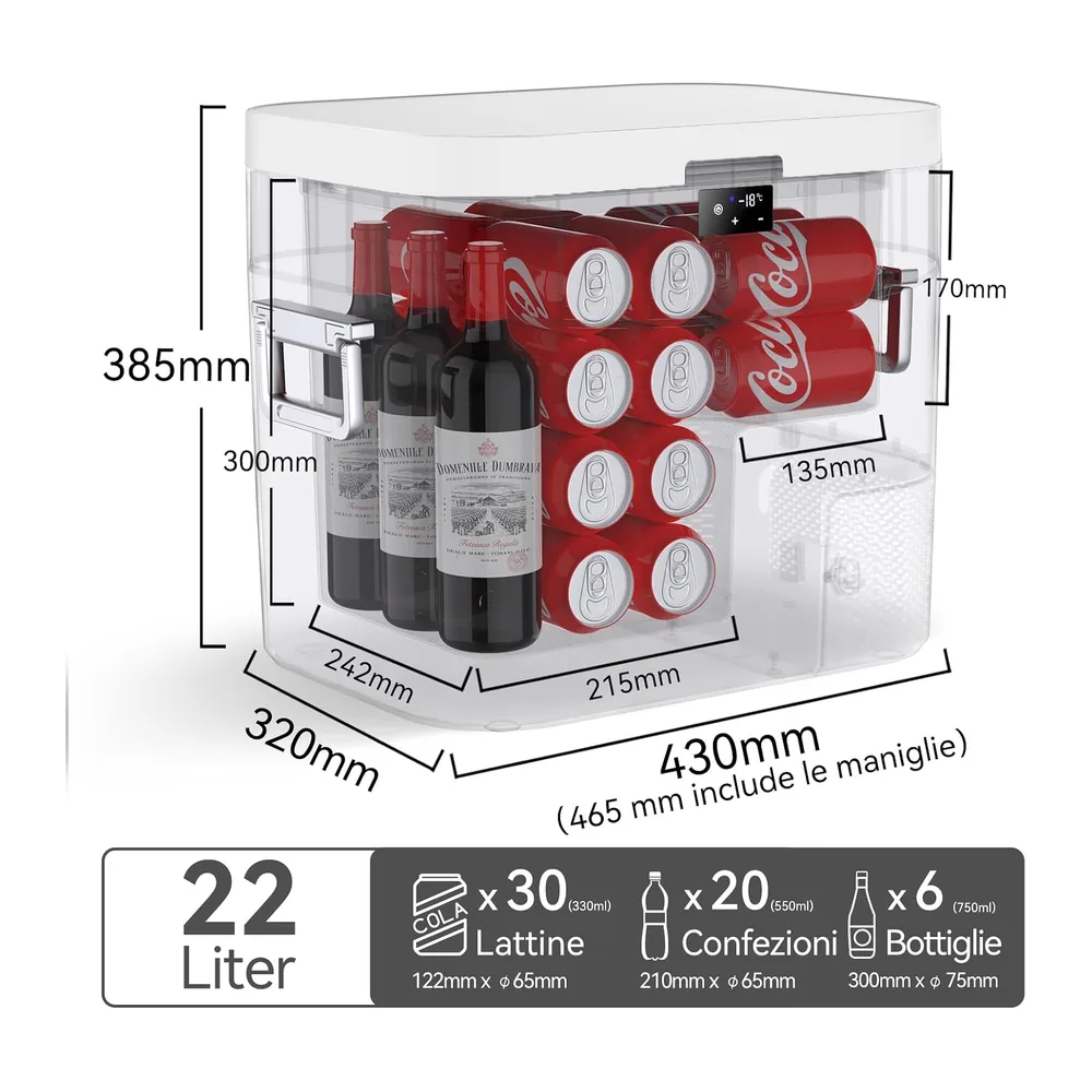 BINGI - Frigorifero con compressore, 22 l, mini frigorifero elettrico portatile, 12/24 V DC, congelatore — 2