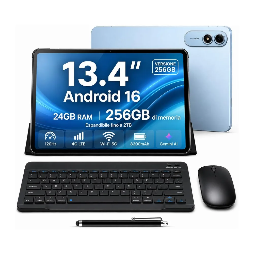Tablet 13.4 Pollici con Tastiera Penna, 120Hz Display Tablet Android 16, 24GB RAM+256GB ROM(2TB) Tablet PC,