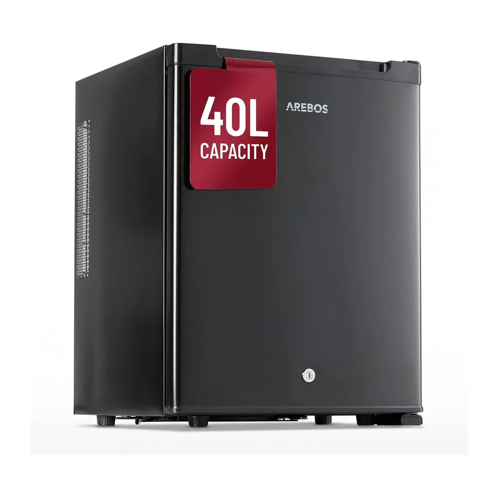 AREBOS Mini Frigorifero 40L | Mini Bar Silenzioso ≤27 dB | Frigorifero Compatto con Serratura, LED &
